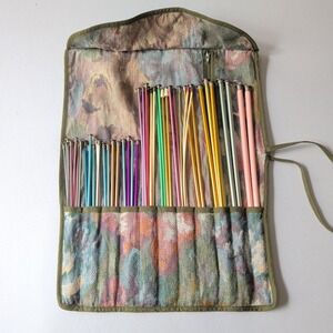 Vintage Boye Hero Knitting Needles Set Floral Tapestry Roll Up Case Mixed Lot 24